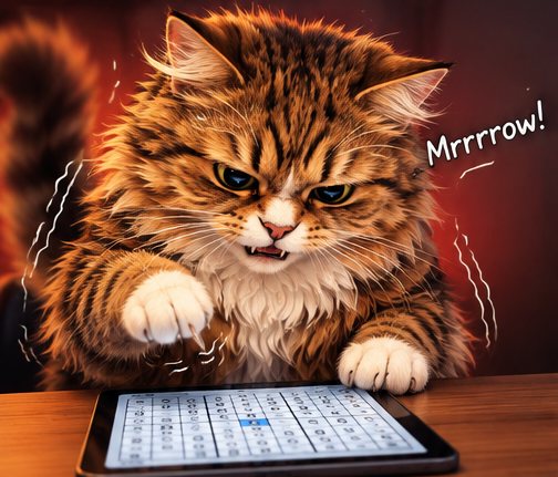 A determined tabby cat raising a paw over a tricky Sudoku puzzle.